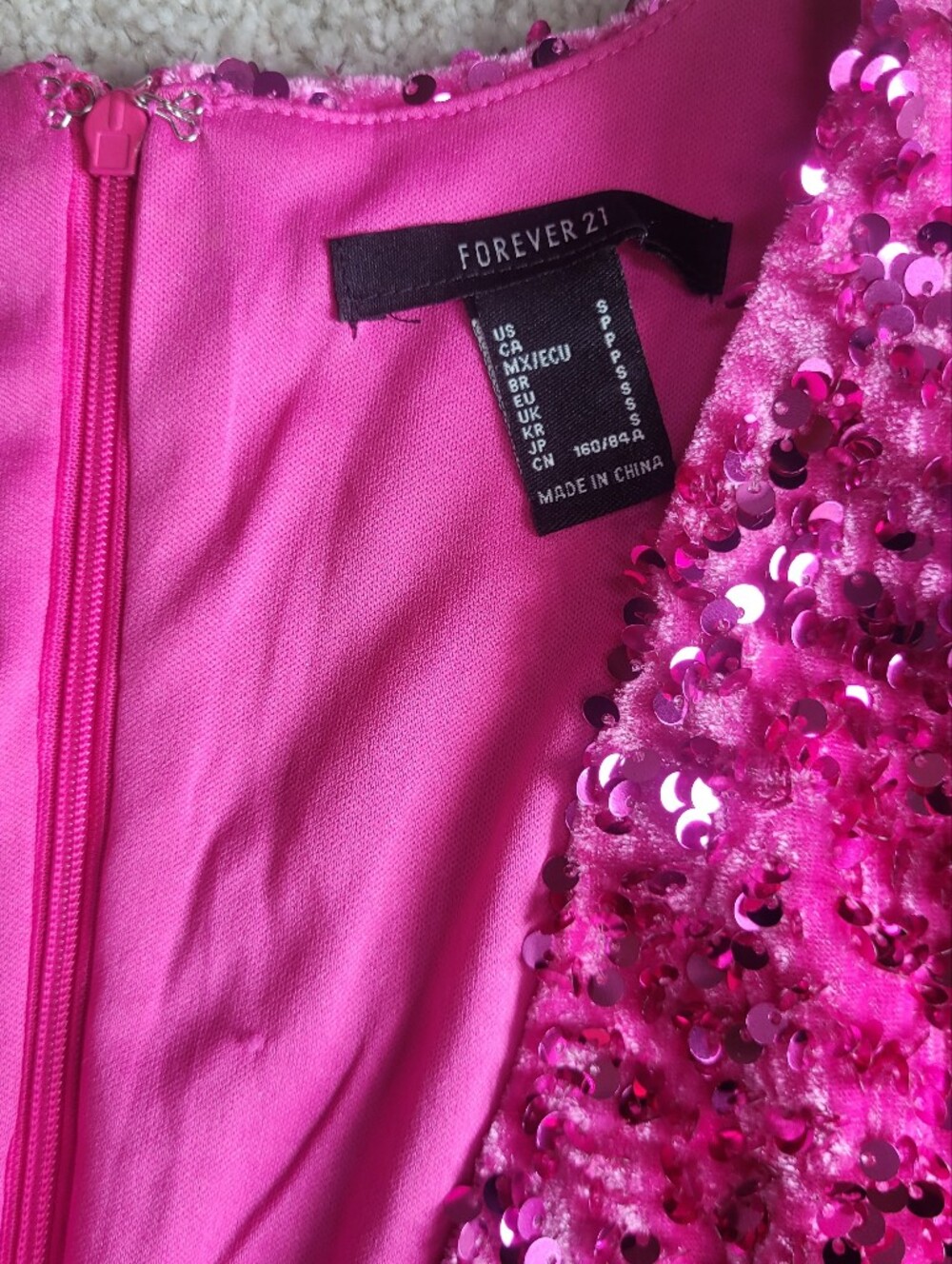 Forever 21 Hot Pink Sequin V-Neck Long Sleeve Mini Dress - Picture 4 of 8